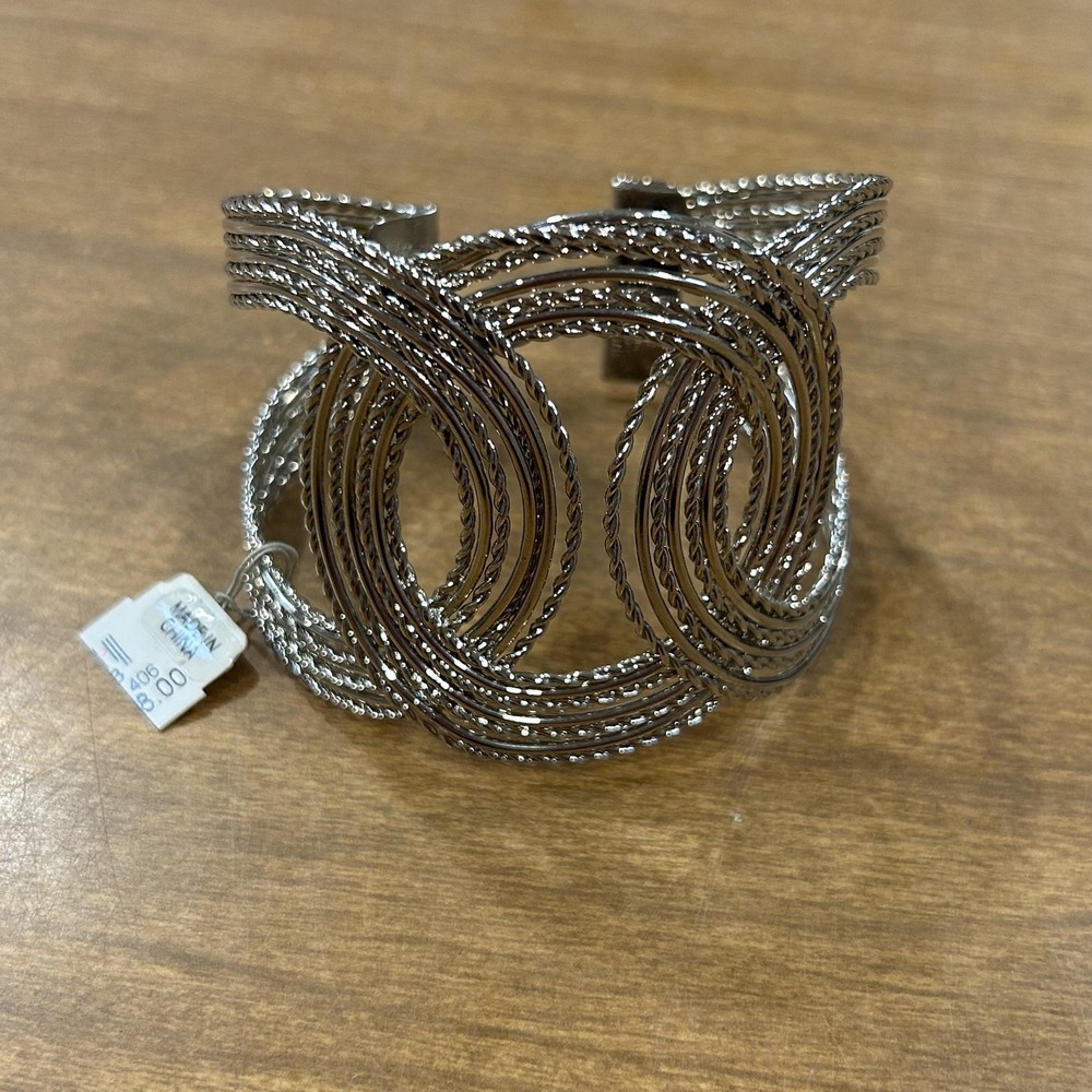 Bracelet Silver Tone Woven Circle Cuff Womens‎ Chunky Statement Fashion Jewelry